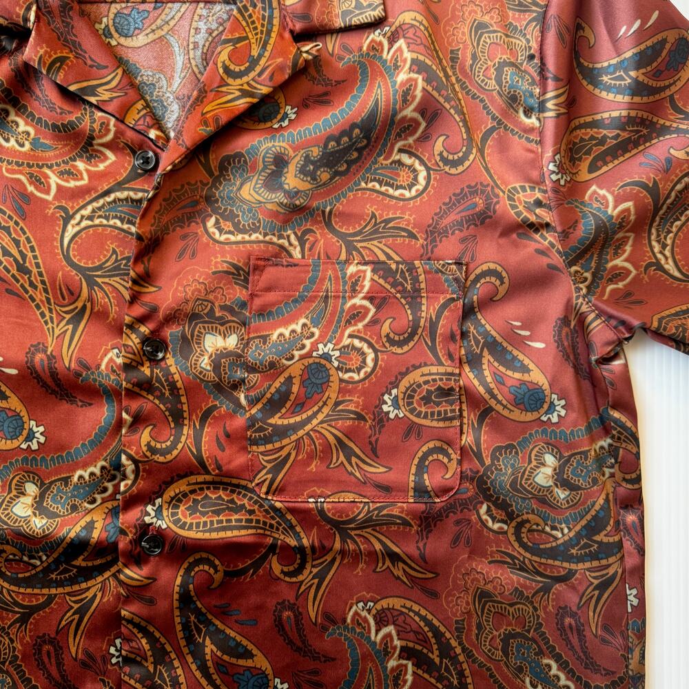 Urban Outfitters Satin Paisley Shirt Men's Small Retro Resort Festival Vacation - Picture 10 of 16